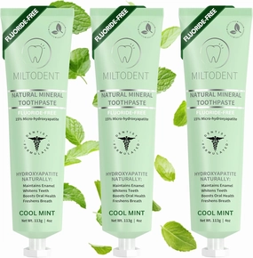 MILTODENT Premium Hydroxyapatite Toothpaste –15% Micro-Hydroxyapatite | Fluoride-Free, Best Taste, Foam-Free, Natural Mineralizing| Safe Alternative to Nano-Hydroxyapatite | SLS-Free & Natural - 3Pack