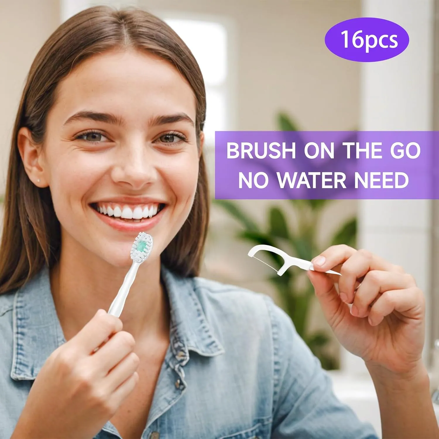 Mini Brushes-Disposable Toothbrushes 5-in-1 with Toothpaste Floss Pick Tongue Scraper Travel Toothbrushes Portable for Work Travel (Mint-2pack)