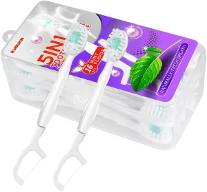Mini Brushes-Disposable Toothbrushes 5-in-1 with Toothpaste Floss Pick Tongue Scraper Travel Toothbrushes Portable for Work Travel (Mint-2pack)
