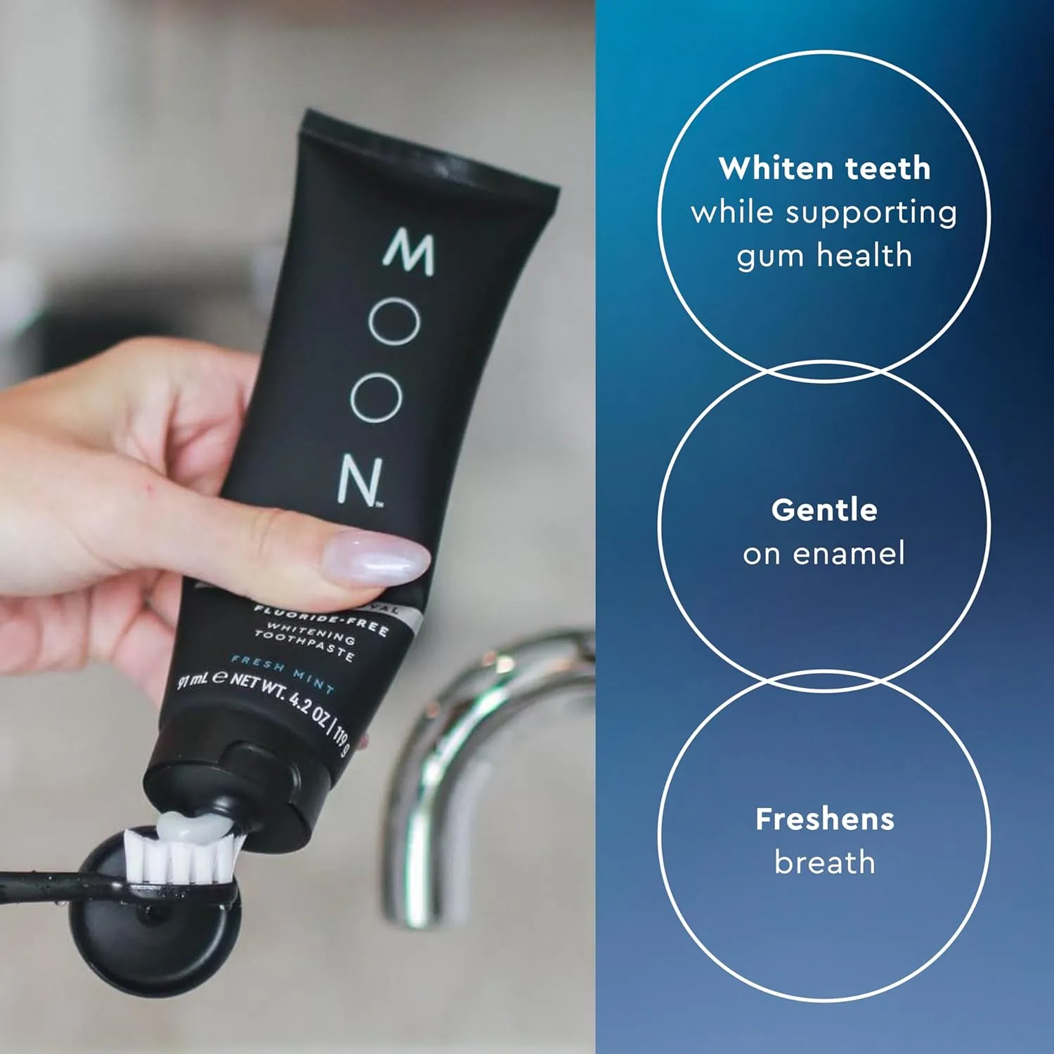 MOON Fluoride Free Toothpaste - Stain Removal Teeth Whitening Toothpaste for Adults & Children - with Essential Oils, Green Tea & Mica - Gentle on Enamel & Gums - Peppermint (2 Pack, 4.2 Oz Each)