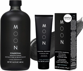 MOON Charcoal Whitening Duo – Fluoride-Free Toothpaste (4.2 oz) & Alcohol-Free Mouth Rinse (16.2 oz) – Gentle, Vegan Oral Care for Brightening & Gum Health