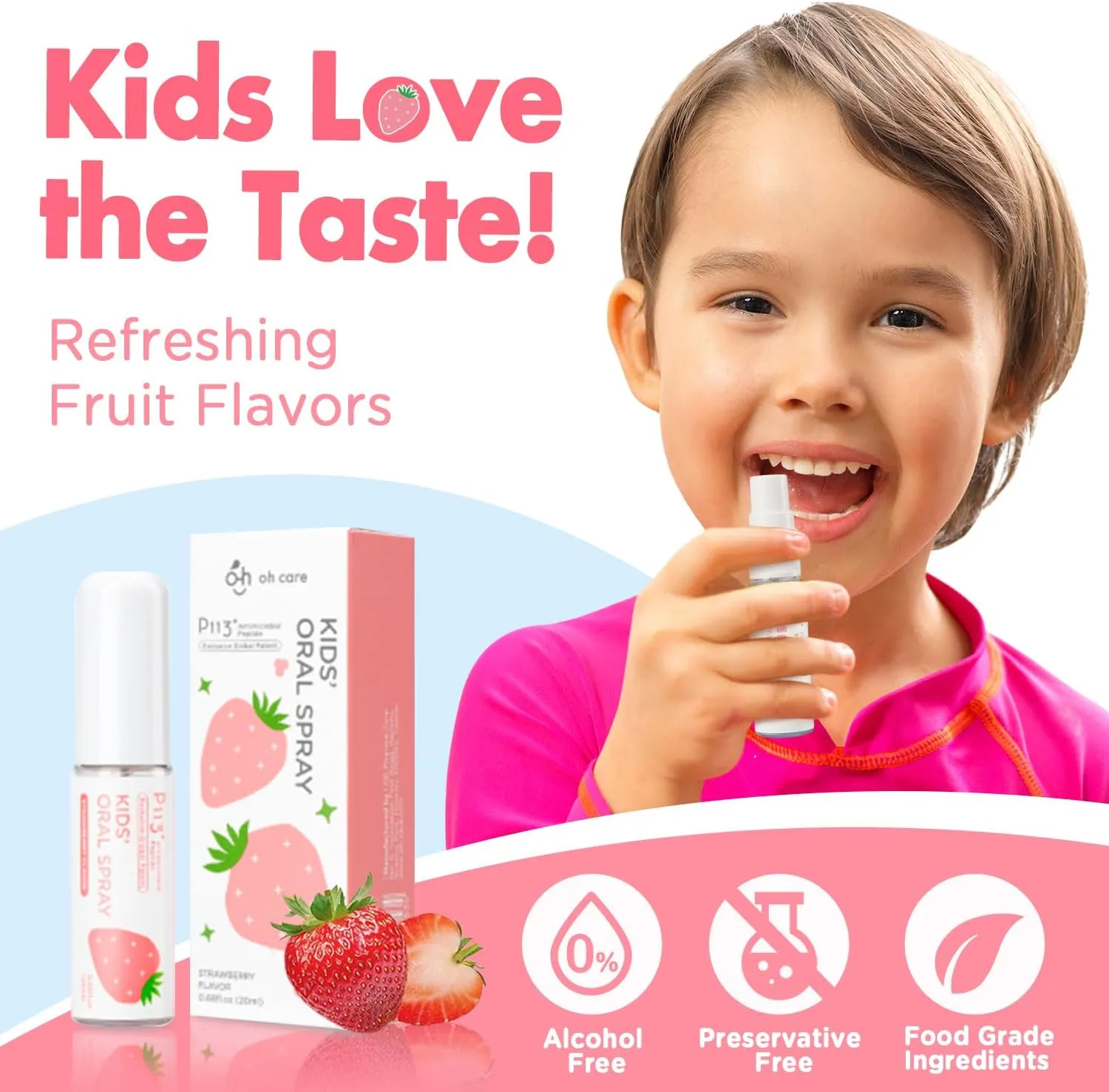 Mouth Spray for Kids, Toddler Toothpaste Helper, Fluoride Free Baby Toothpaste Cavity Protection, Oral Care with Natural P113  Antibacterial Peptide - for Newborns to Age 6, Grape