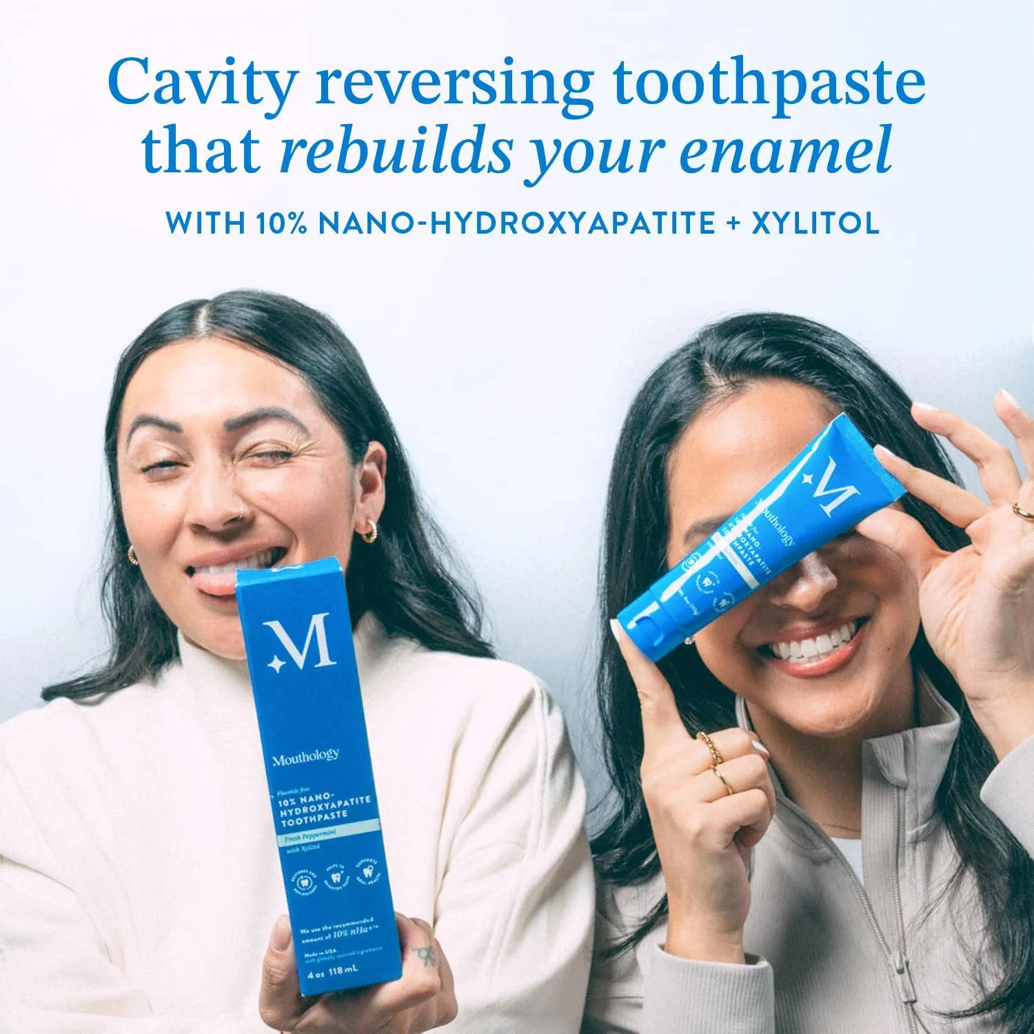 Mouthology 10% Nano Hydroxyapatite Toothpaste (Fluoride Free), Whitening, Remineralizing, Natural, Sensitive Teeth, SLS Free, Xylitol Nano-Hydroxyapatite Toothpaste for Adults, Mint 4oz (USA Made)
