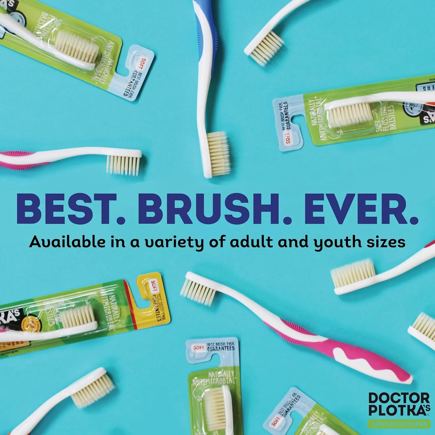 MOUTHWATCHERS Dr Plotkas Soft Bristle Flossing Toothbrush Manual Soft Toothbrush for Adults, Ultra Clean, Good for Sensitive Teeth and Gums, Variety 4 Pack, Colors May Vary