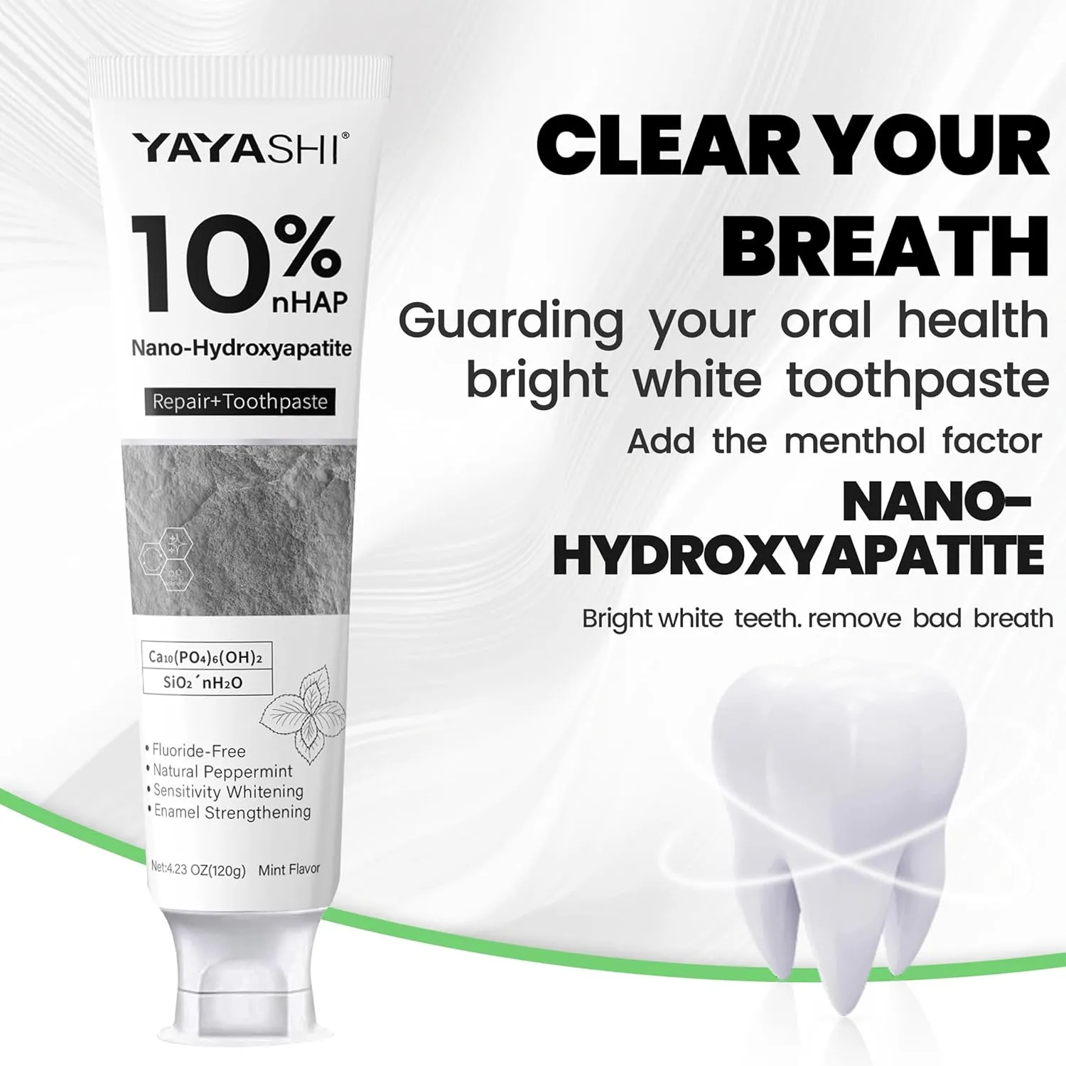 Nano-Hydroxyapatite Toothpaste – 10%-Hydroxyapatite -Appropriate for Sensitive Teeth, Whitening | Fluoride-Free, Mint Flavor, for Adult, Kids Oral Care