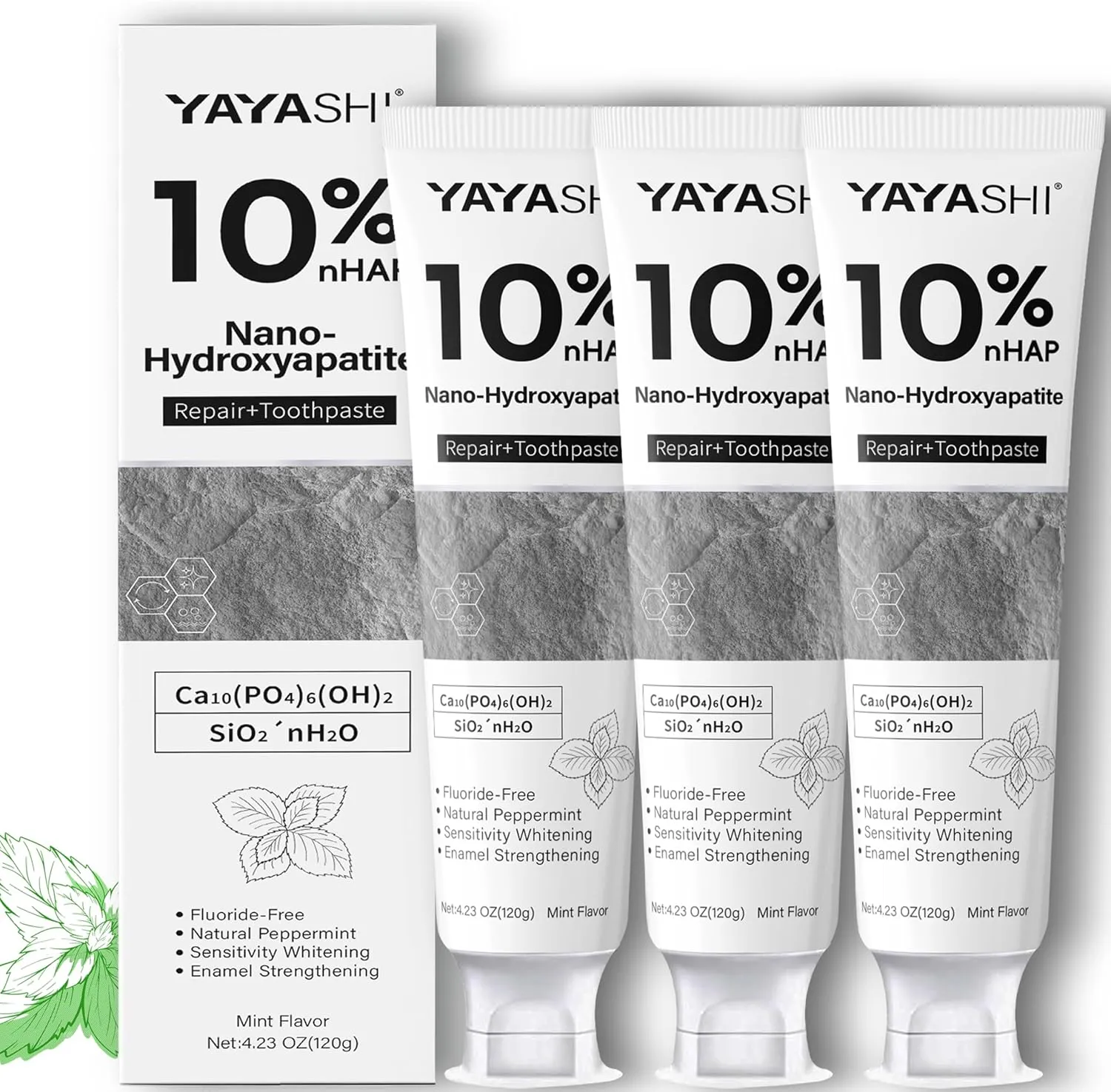 Nano-Hydroxyapatite Toothpaste – 10%-Hydroxyapatite -Appropriate for Sensitive Teeth, Whitening | Fluoride-Free, Mint Flavor, for Adult, Kids Oral Care