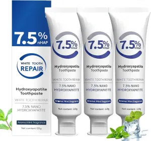 Nano Hydroxyapatite Toothpaste 7.5, 7.5% nHAP Hydroxyapatite Toothpaste Whitening, Deep Cleaning Care Oral Health for Enamel Protection, White Tooth Strengthening Fresh Breath for Sensitive Teeth (3)
