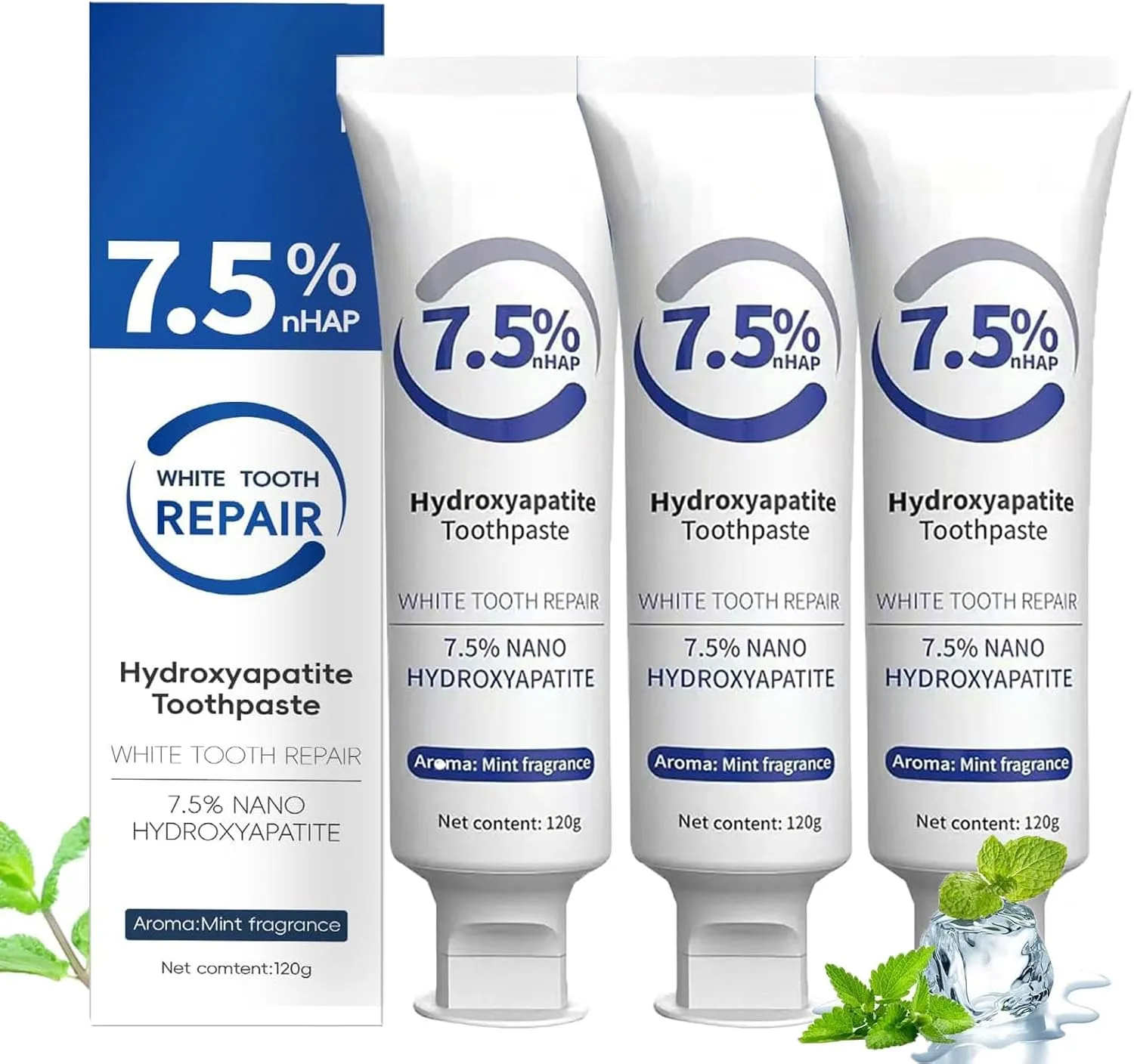 Nano Hydroxyapatite Toothpaste 7.5, 7.5% nHAP Hydroxyapatite Toothpaste Whitening, Deep Cleaning Care Oral Health for Enamel Protection, White Tooth Strengthening Fresh Breath for Sensitive Teeth (3)