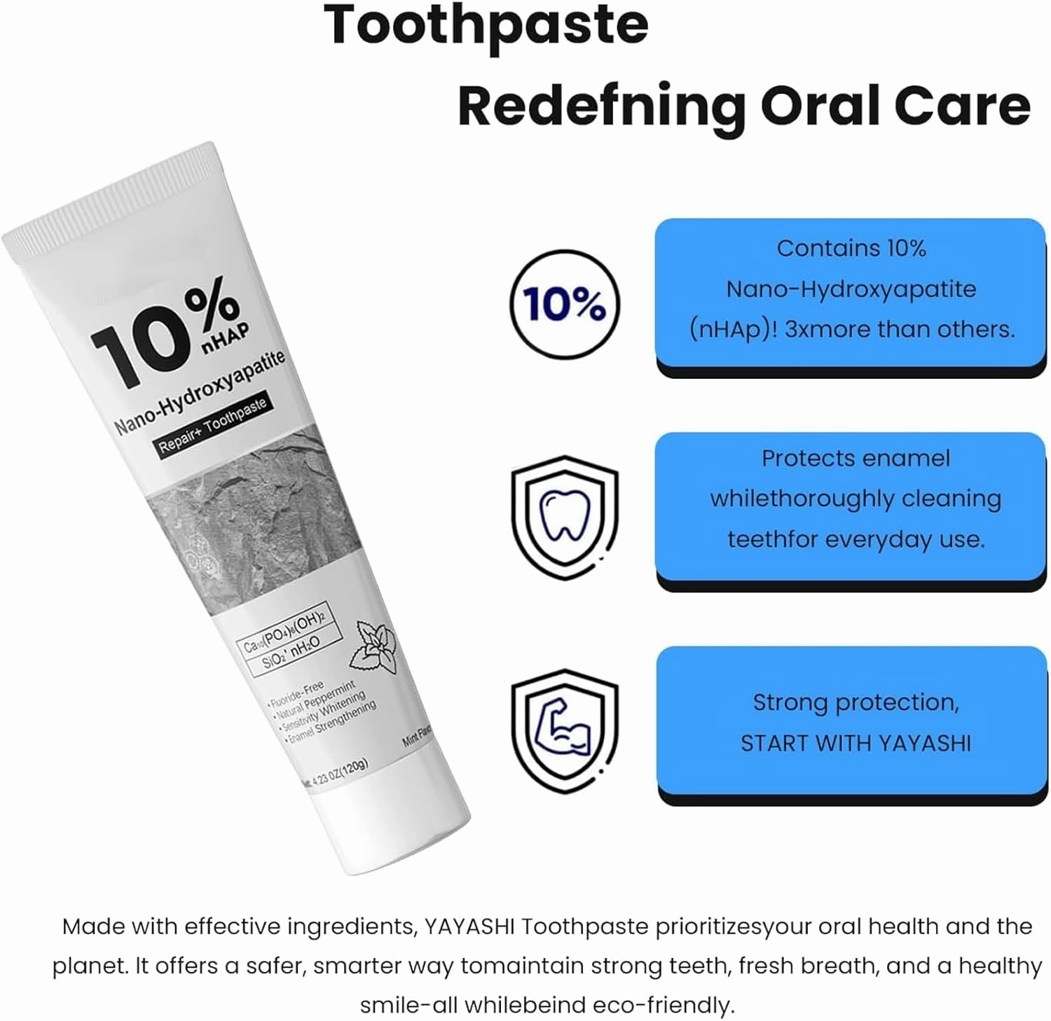 Nano-Hydroxyapatite Toothpaste | 10% Hydroxyapatite - for Sensitive Teeth & Whitening | Fluoride-Free, Mint Flavor | Suitable for Adults & Kids Oral Care (3)