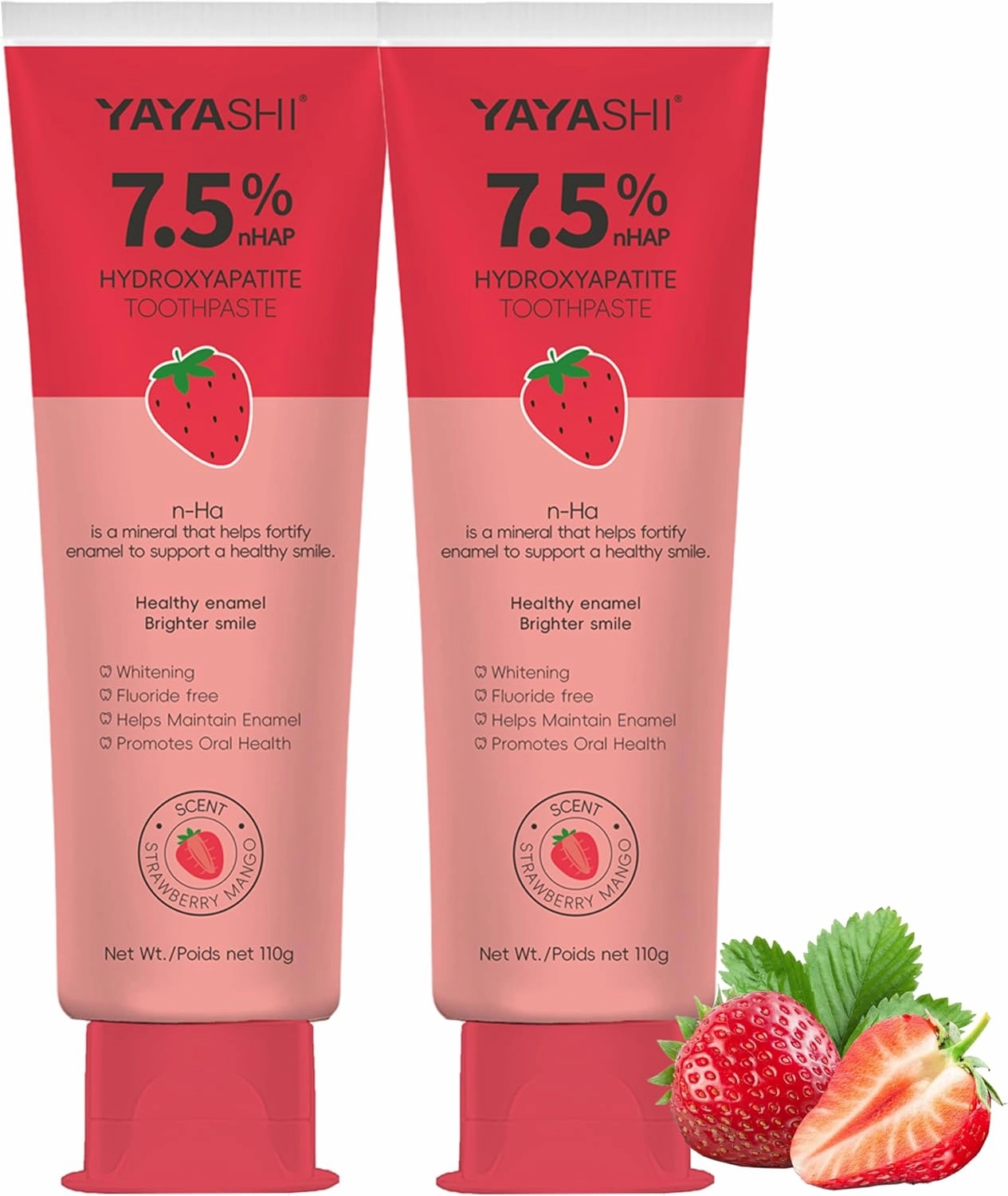 Nano Hydroxyapatite Toothpaste, Fluoride Free Toothpaste,Enamel Protection and Tooth Strengthening Appropriate for Sensitive Teeth, Daily Use for Oral Health -Strawberry Mango, 3.88 Fl Oz