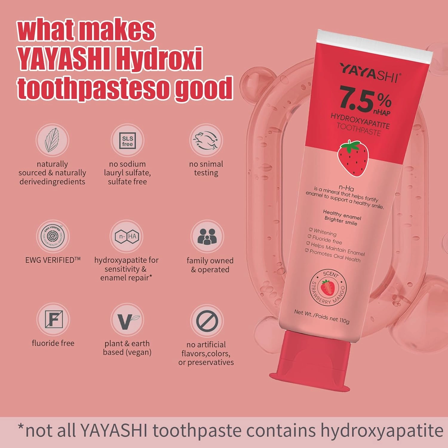 Nano Hydroxyapatite Toothpaste, Fluoride Free Toothpaste,Enamel Protection and Tooth Strengthening Appropriate for Sensitive Teeth, Daily Use for Oral Health -Strawberry Mango, 3.88 Fl Oz