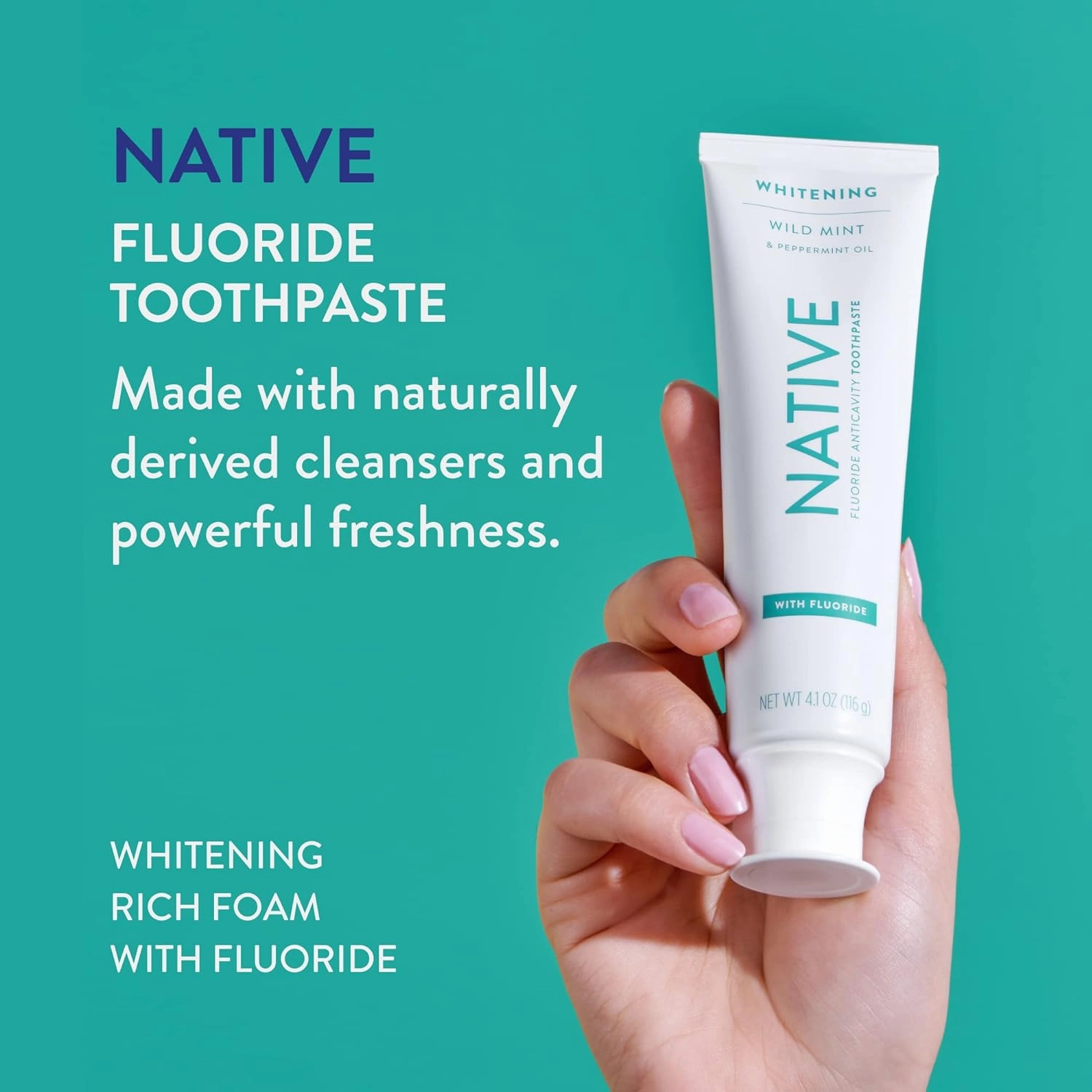 Native Toothpaste Made from Naturally-Derived Cleaners and Simple Ingredients That Safely Whitens Teeth, 4.1 oz, Wild Mint with Fluoride - 1 Count