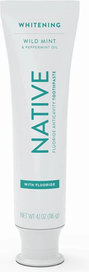 Native Toothpaste Made from Naturally-Derived Cleaners and Simple Ingredients That Safely Whitens Teeth, 4.1 oz, Wild Mint with Fluoride - 1 Count