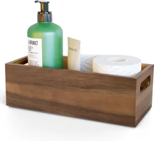 Natural Acacia Hardwood Bathroom Tray, Storage Bin with Handles Organizing Tissue Roll, Hand Towels, Soaps, Body Wash, Shampoos, Lotions, Hair Accessories, on Countertop, Shelf or Sink…