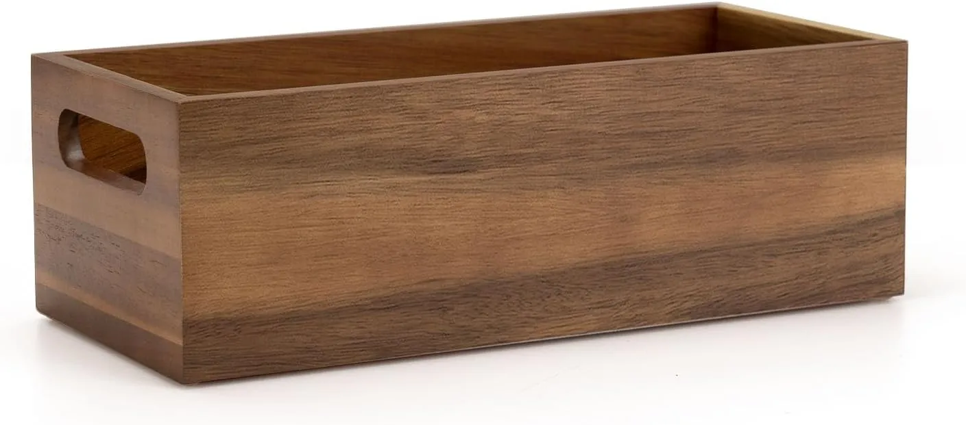 Natural Acacia Hardwood Bathroom Tray, Storage Bin with Handles Organizing Tissue Roll, Hand Towels, Soaps, Body Wash, Shampoos, Lotions, Hair Accessories, on Countertop, Shelf or Sink…
