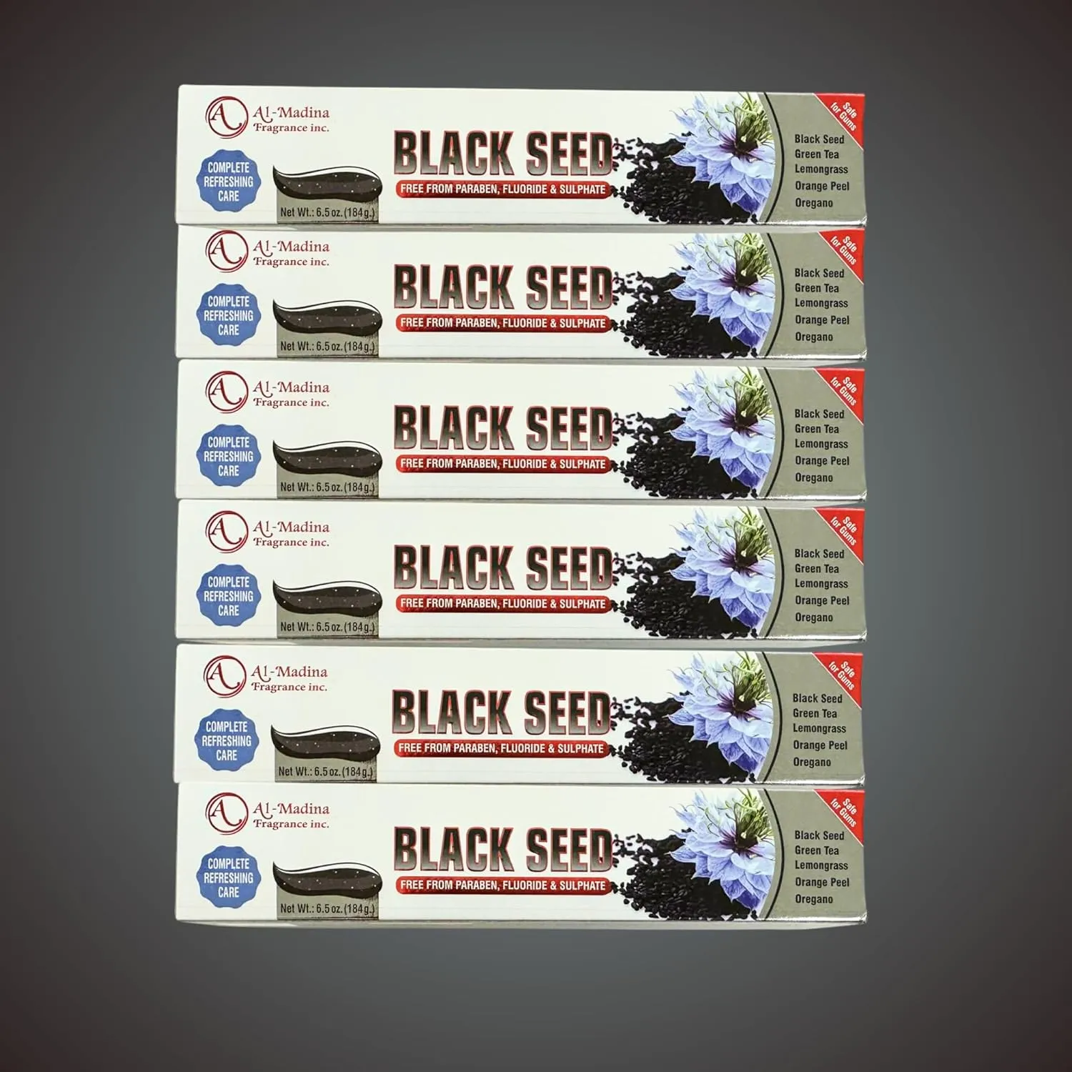 Natural Black Seed Toothpaste - 6-Pack | Fluoride-Free, Paraben-Free| with Black Seed, Lemongrass, Orange Peel, Green Tea & Oregano | Fresh Breath & Sensitive Teeth Care | Daily Herbal Oral Care