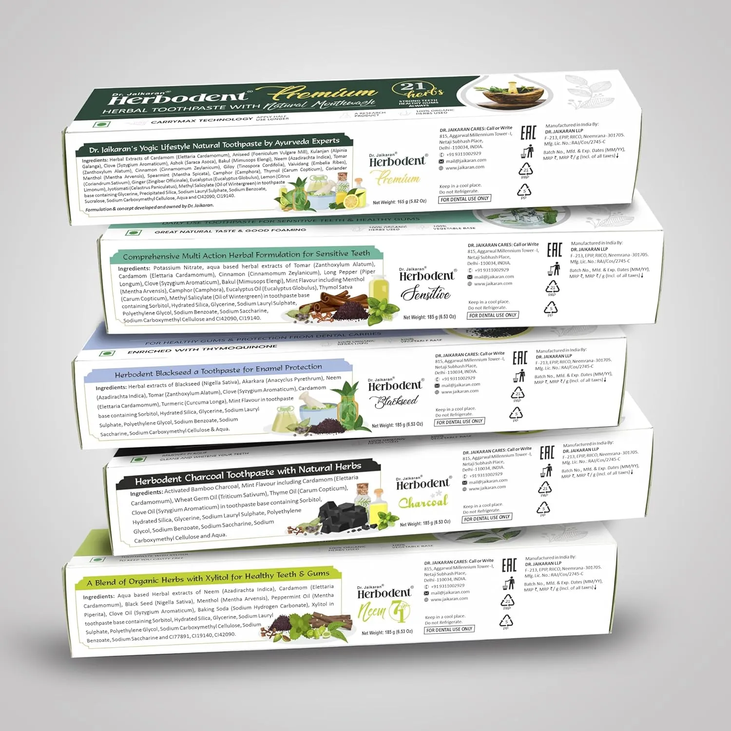 Natural Organic Herbs Toothpaste Combo | Herbodent® Premium | Herbodent® Sensitive | Herbodent® Blackseed | Herbodent® Charcoal | Herbodent® NEEM 7 in 1 Toothpaste- 1 of Each Variant in Big Size