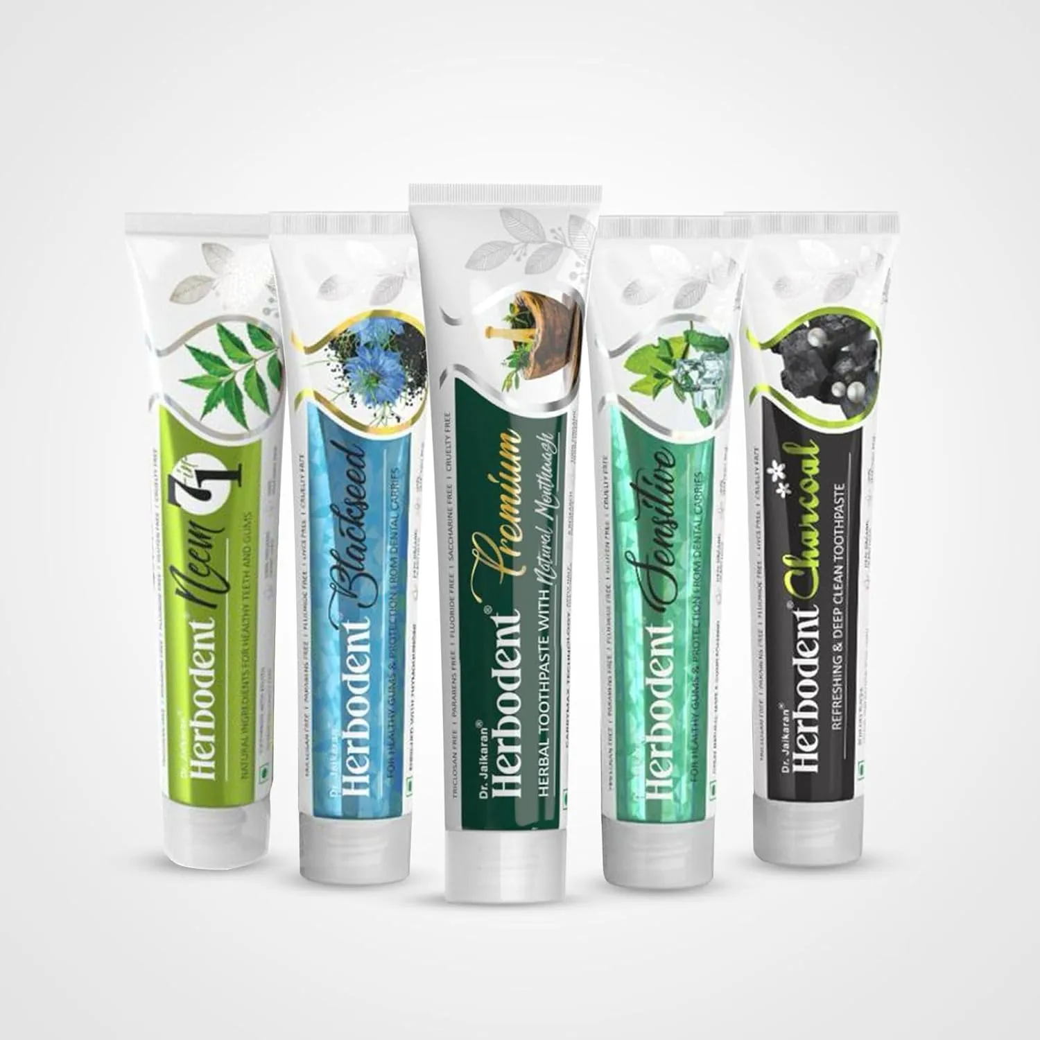 Natural Organic Herbs Toothpaste Combo | Herbodent® Premium | Herbodent® Sensitive | Herbodent® Blackseed | Herbodent® Charcoal | Herbodent® NEEM 7 in 1 Toothpaste- 1 of Each Variant in Big Size