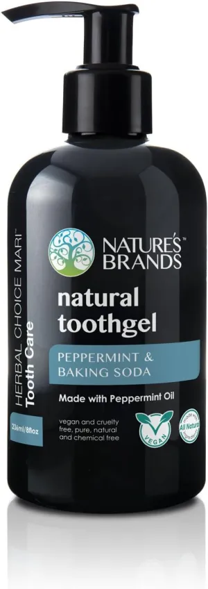 Natural Toothgel (Peppermint & Baking Soda) by Herbal Choice Mari; 8 fl oz BPA-Free Plastic Bottle