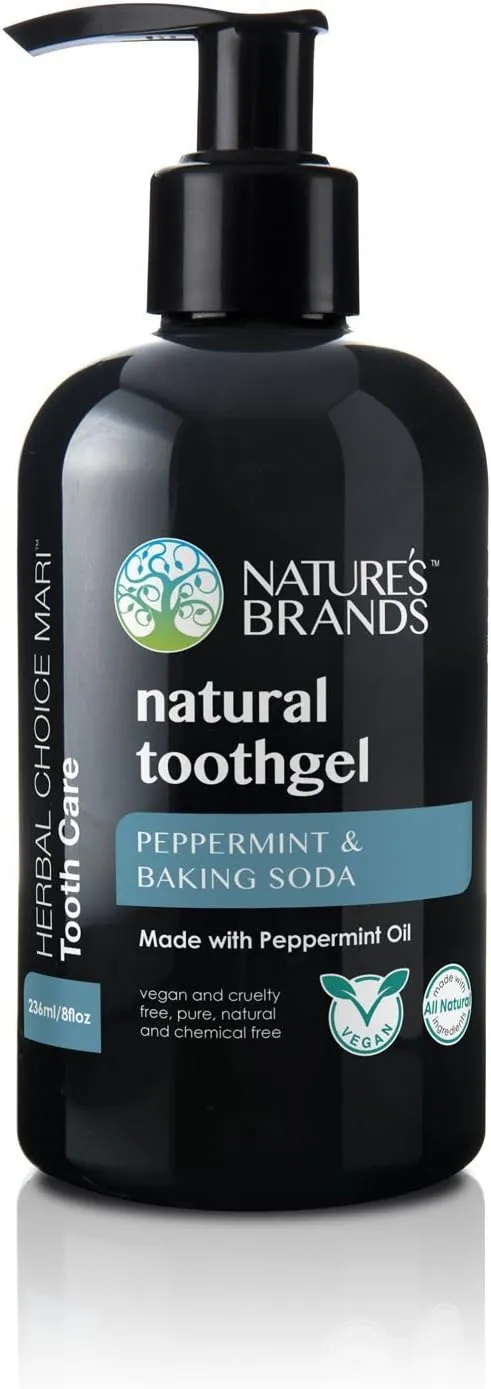 Natural Toothgel (Peppermint & Baking Soda) by Herbal Choice Mari; 8 fl oz BPA-Free Plastic Bottle