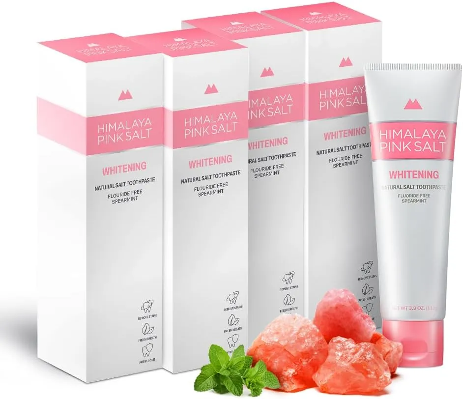 Natural Whitening Toothpaste, 3.9 OZ (Pack of 4)- Fluoride Free I Natural Toothpaste for Teeth Whitening I Gum Health Care I Plaque Remover I Spearmint Flavor