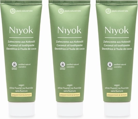 Natural Cosmetics Fluoride Free Natural Coconut Oil Toothpaste, Peppermint Lemon 75 ml, 3-Pack