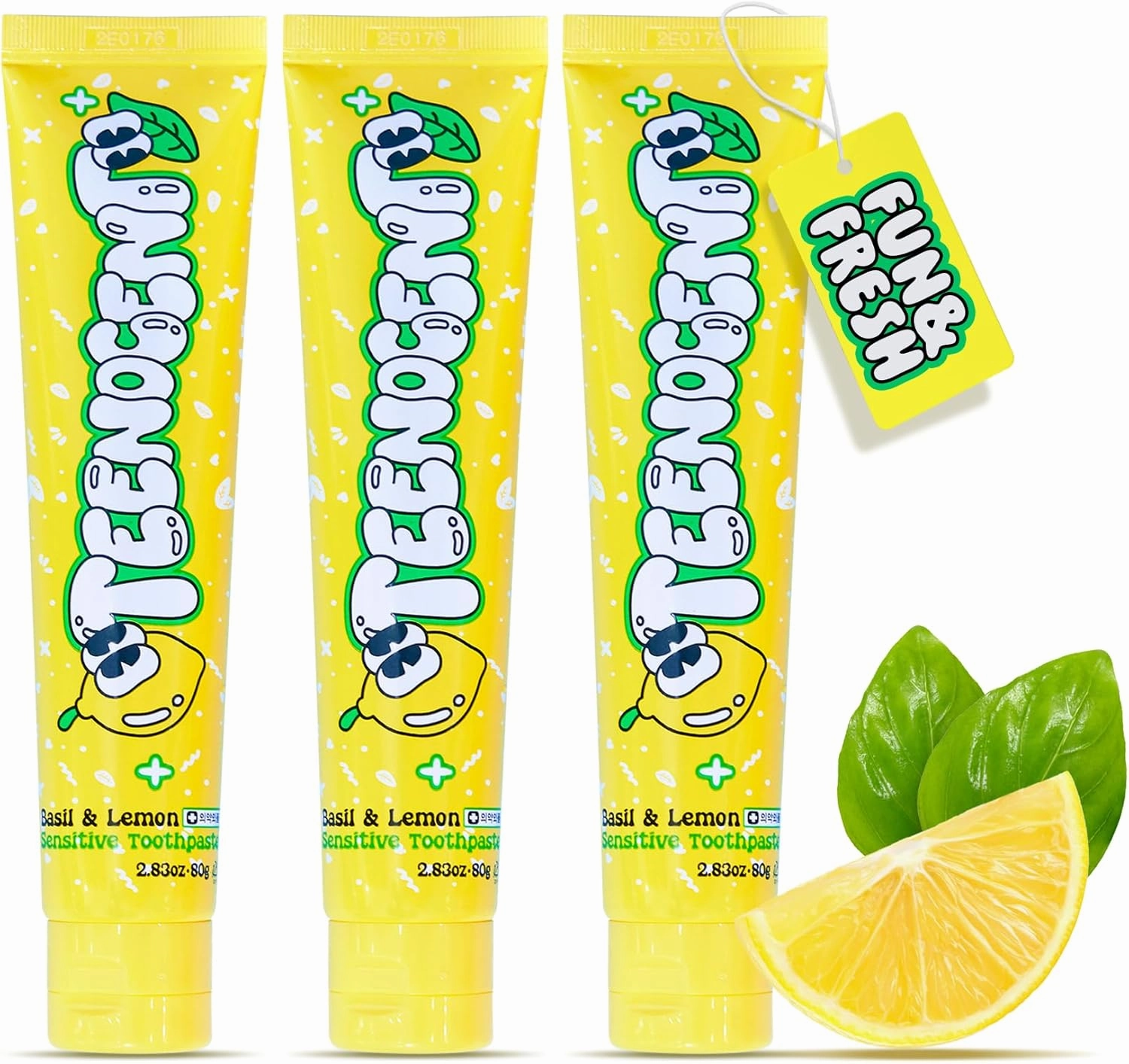 Natural Nano Hydroxyapatite Sensitive Toothpaste - Fluoride Free, SLS Free, Remineralizing, Adult & Kids, Basil&Lemon Flavor, 2.83 oz (Pack of 3)