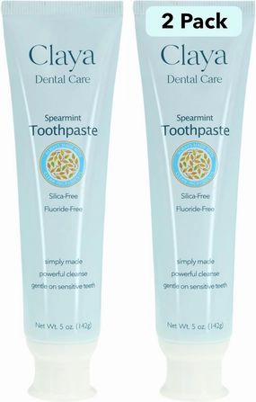 Natural Spearmint Toothpaste (2 Pack) - Fluoride-Free, Silica-Free, Enamel-Safe, SLS-Free, Gentle & Refreshing Oral Care