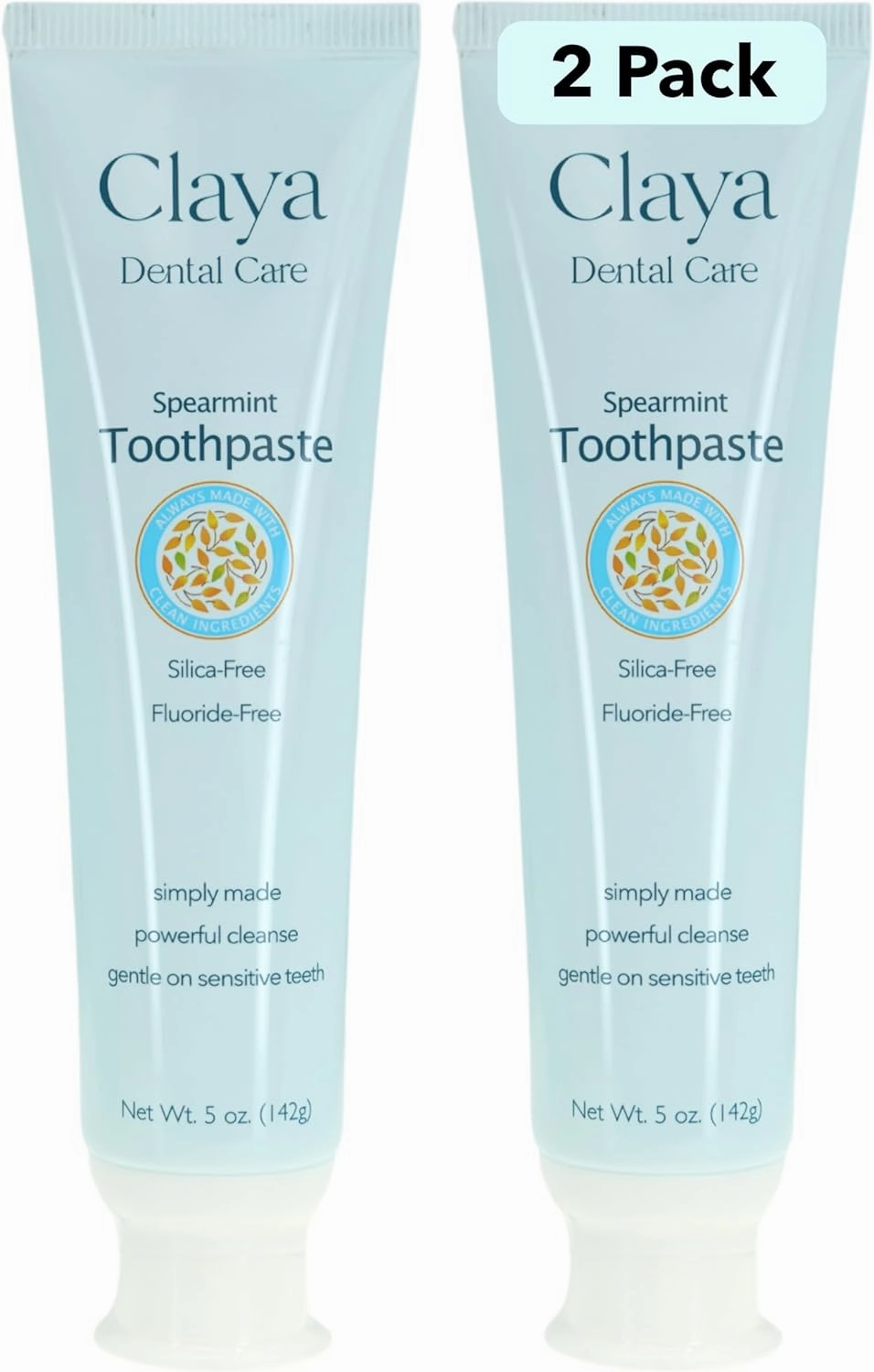 Natural Spearmint Toothpaste (2 Pack) - Fluoride-Free, Silica-Free, Enamel-Safe, SLS-Free, Gentle & Refreshing Oral Care