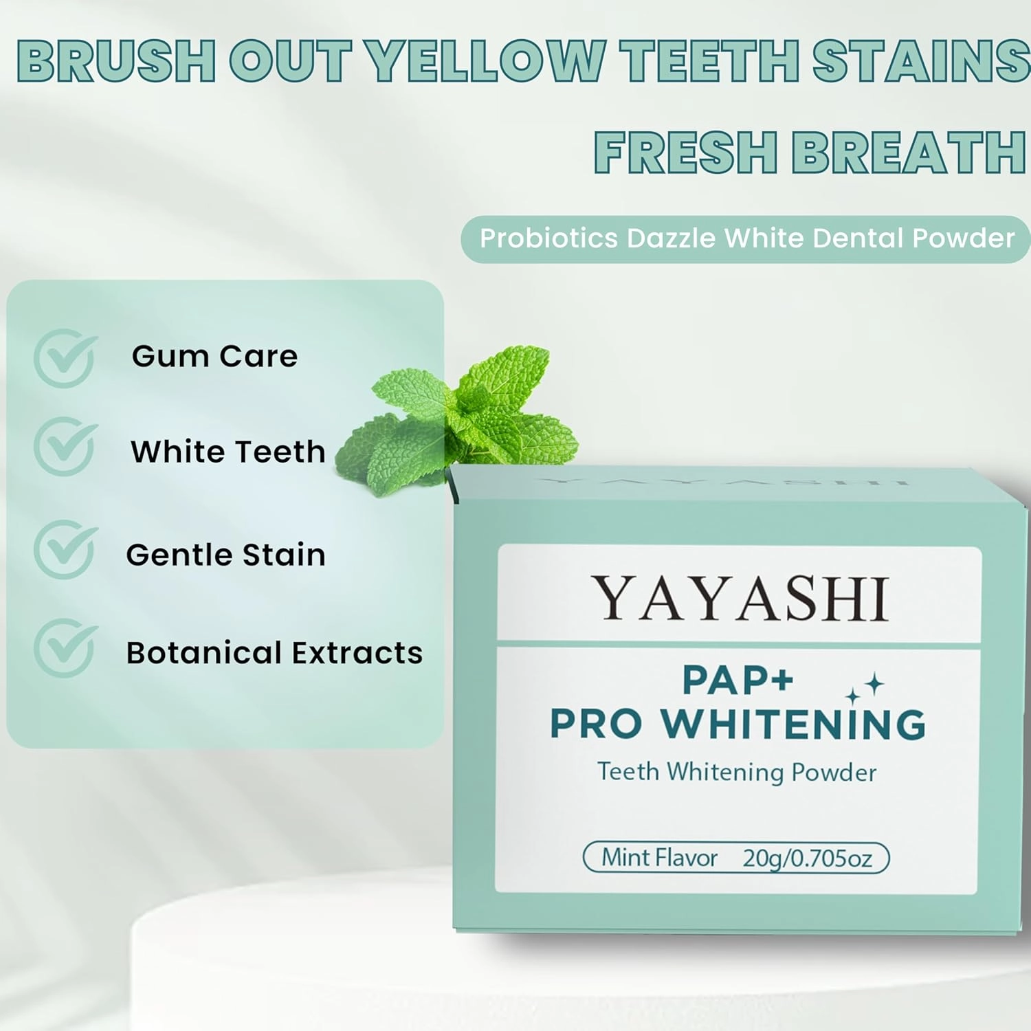 Natural Teeth Whitening Powder – Mint & Coconut Oil Blend, Gentle on Sensitive Teeth, Dentist Recommended, Long-Lasting Fresh Breath