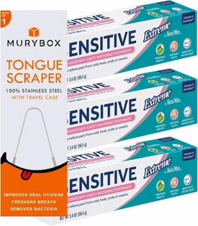 Natural White Extreme Sensitive Fluoride Anti-Cavity Whitening Toothpaste, 3.4 oz | Whitening Toothpaste Sensitive Teeth | Sensitive Teeth Relief (Pack of 3)   MB Sticker.