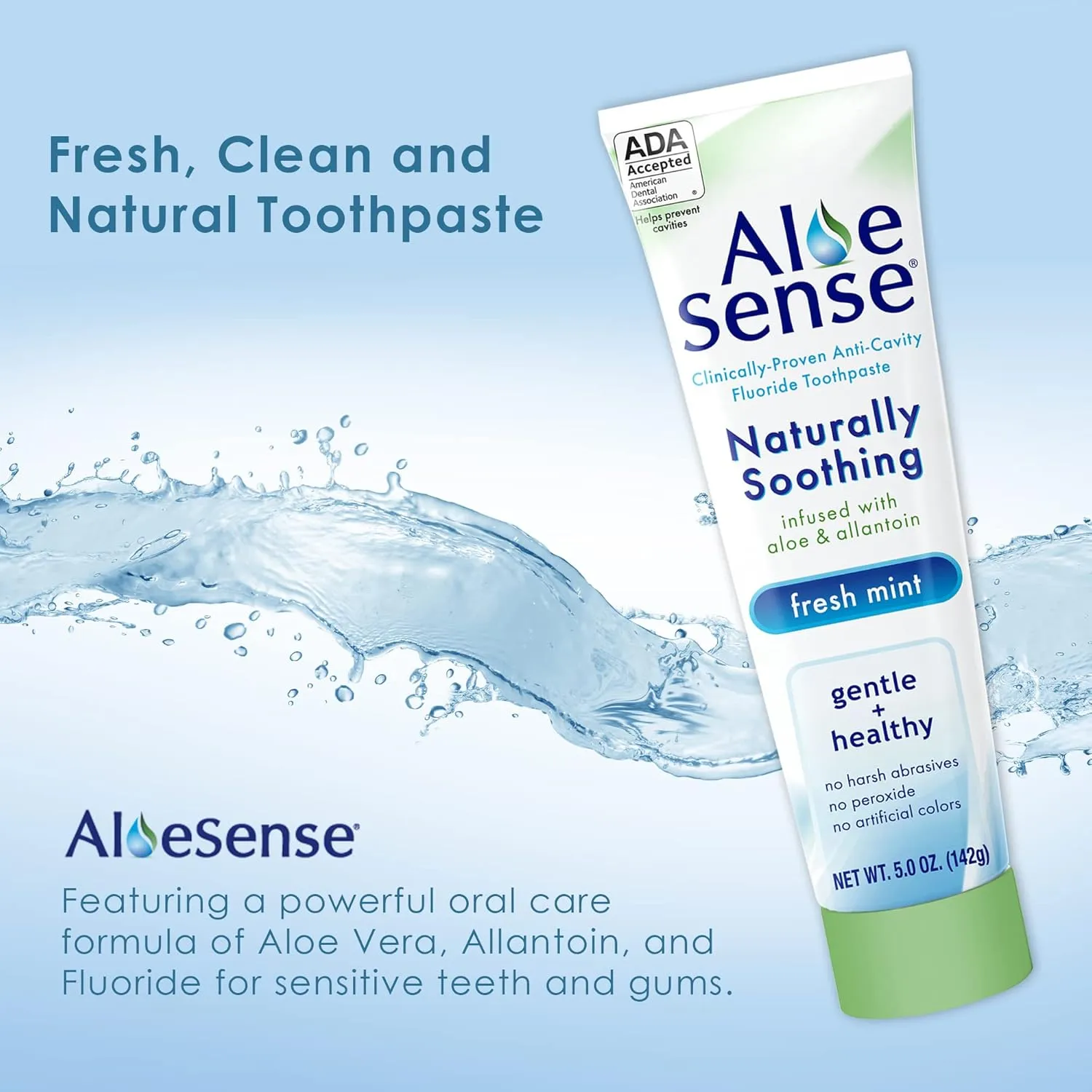 Naturally Soothing Toothpaste for Sensitive Teeth and Gum Care with Aloe Vera, Allantoin & Fresh Mint Flavor, Gentle & Natural, ADA Approved (5-oz, 3 Count)