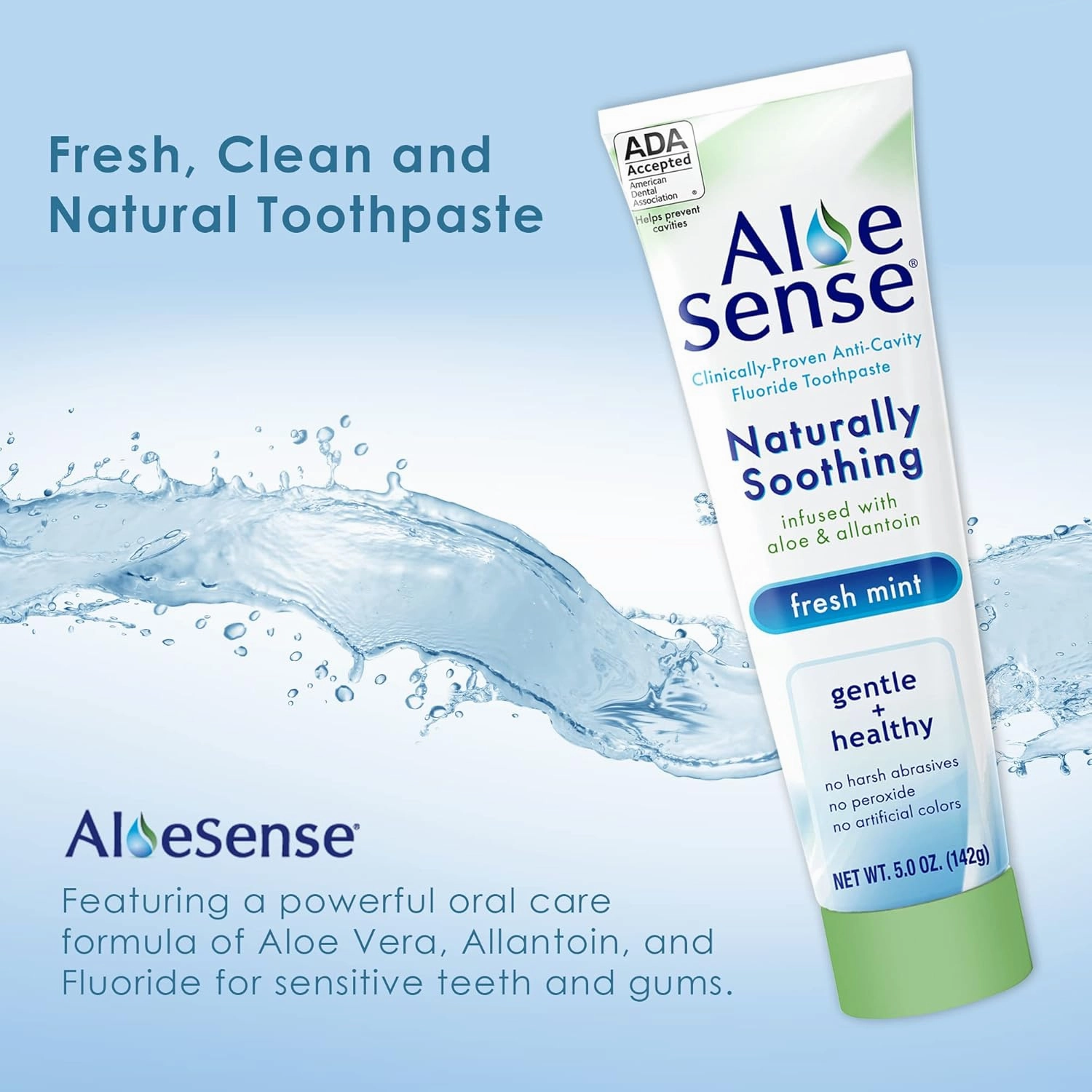 Naturally Soothing Toothpaste for Sensitive Teeth and Gum Care with Aloe Vera, Allantoin & Fresh Mint Flavor, Gentle & Natural, ADA Approved (5-oz, 6 Count)
