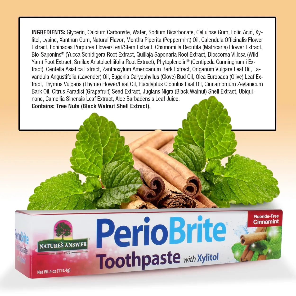 Nature's Answer Periobrite Toothpaste, Cinamint, 4 Ounce, (3 Pack) | Teeth Whitening | Fresh Breath | Stain Removal