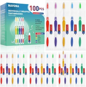 Navona 100 PCS Disposable Toothbrush with Toothpaste Bulk, Travel Toothpaste, Bulk Toothpastes, Individually Wrapped Bulk Toothbrush, Ergonomics Handle,Medium Soft Bristle, Perfect for Travel, Hotel