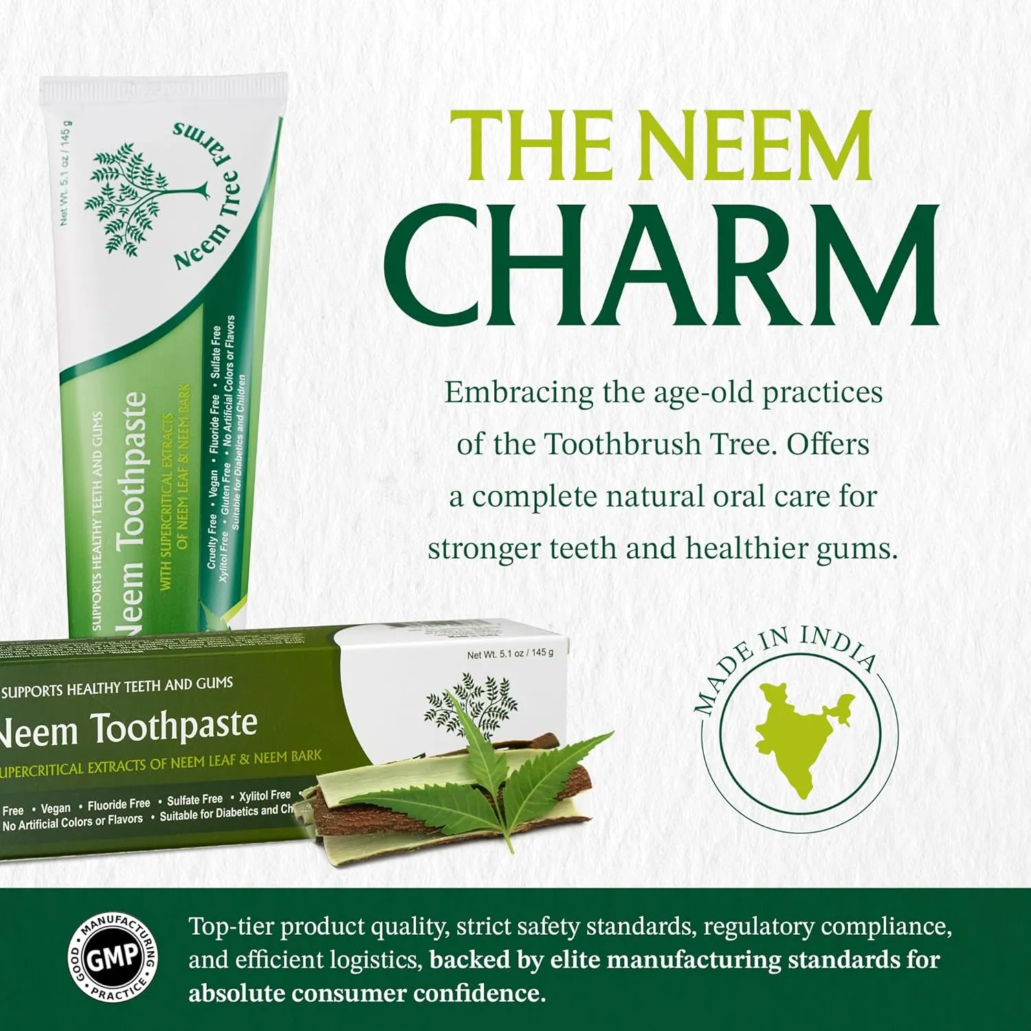 Neem Fluoride Free Toothpaste - Adult & Children Friendly, 100% Vegan Natural, Gluten Free, No Artificial Ingredients - Clove & Stevia (2 pk)