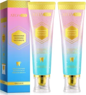 Niacinamide Whitening Toothpaste 2 Pack, Fluoride-Free Clean Toothpaste, Naturally Brightens Teeth, Deep Stain Removal, Protects Tooth Enamel, Improves Gum Health, Freshens Breath