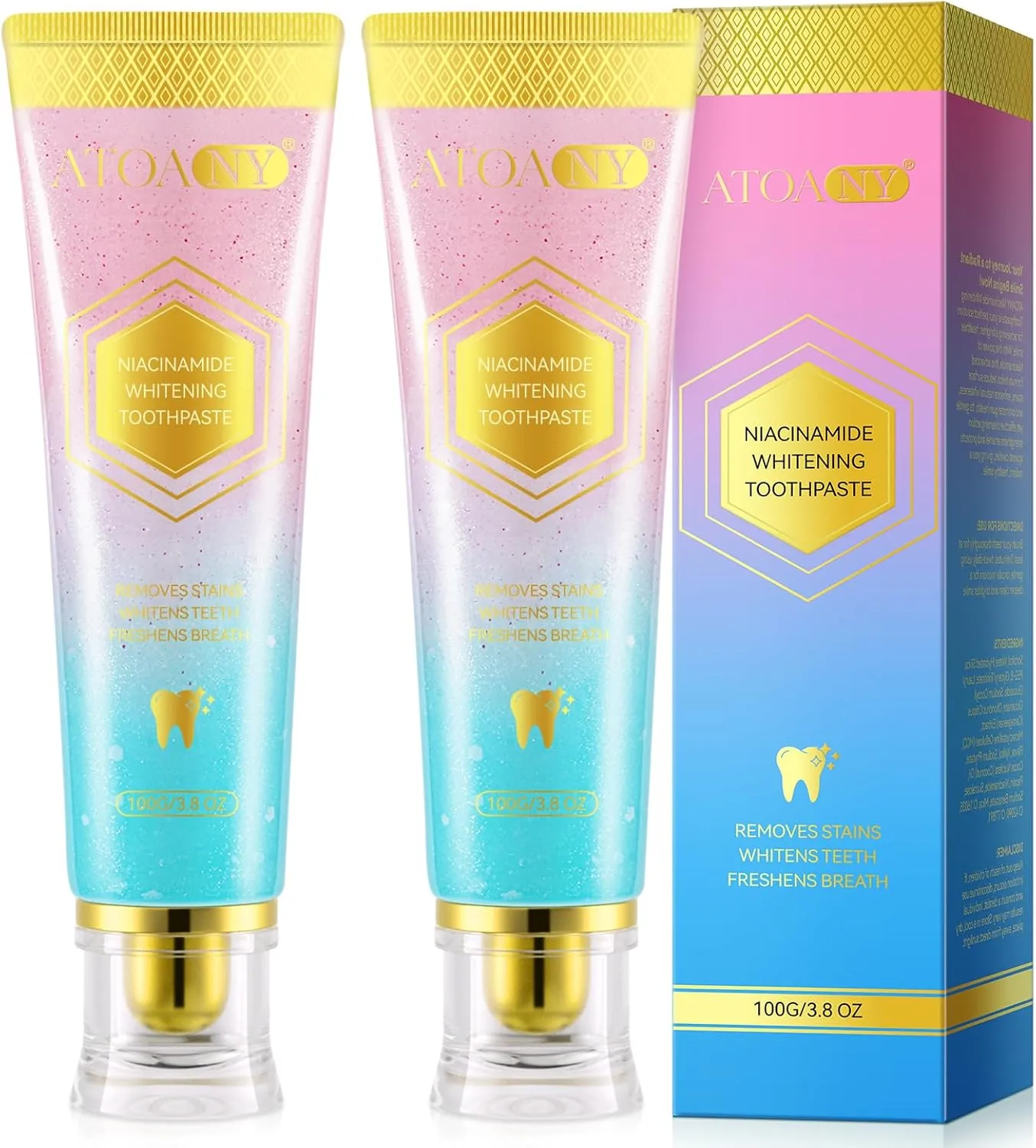 Niacinamide Whitening Toothpaste, (2pcs) Niacinamide Toothpaste with Natural Gentle Care Deep Stain Removal Clea, Freshening Breath, Improves Gum Health - 3.8 oz