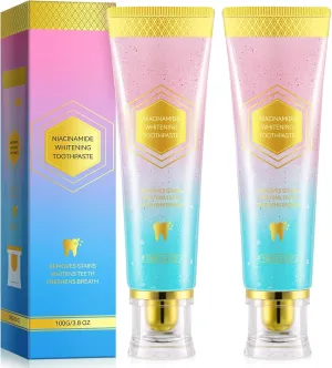 Niacinamide Whitening Toothpaste, Niacinamide Toothpaste Intensive Whitens Teeth, Stain Removal, Protects Tooth Enamel, Freshening Breath All Day with Natural Mint &Peach Flavor (2PCS)