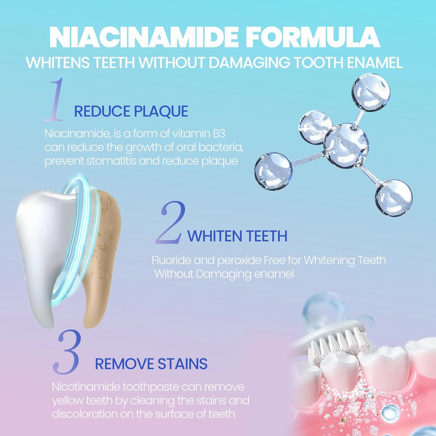 Niacinamide Whitening Toothpaste - Protects Enamel, Removes Stains, Improves Gum Health, Cherry Blossom Mint Flavor, Freshens Breath, Fluoride-Free, Vegan (1pcs)