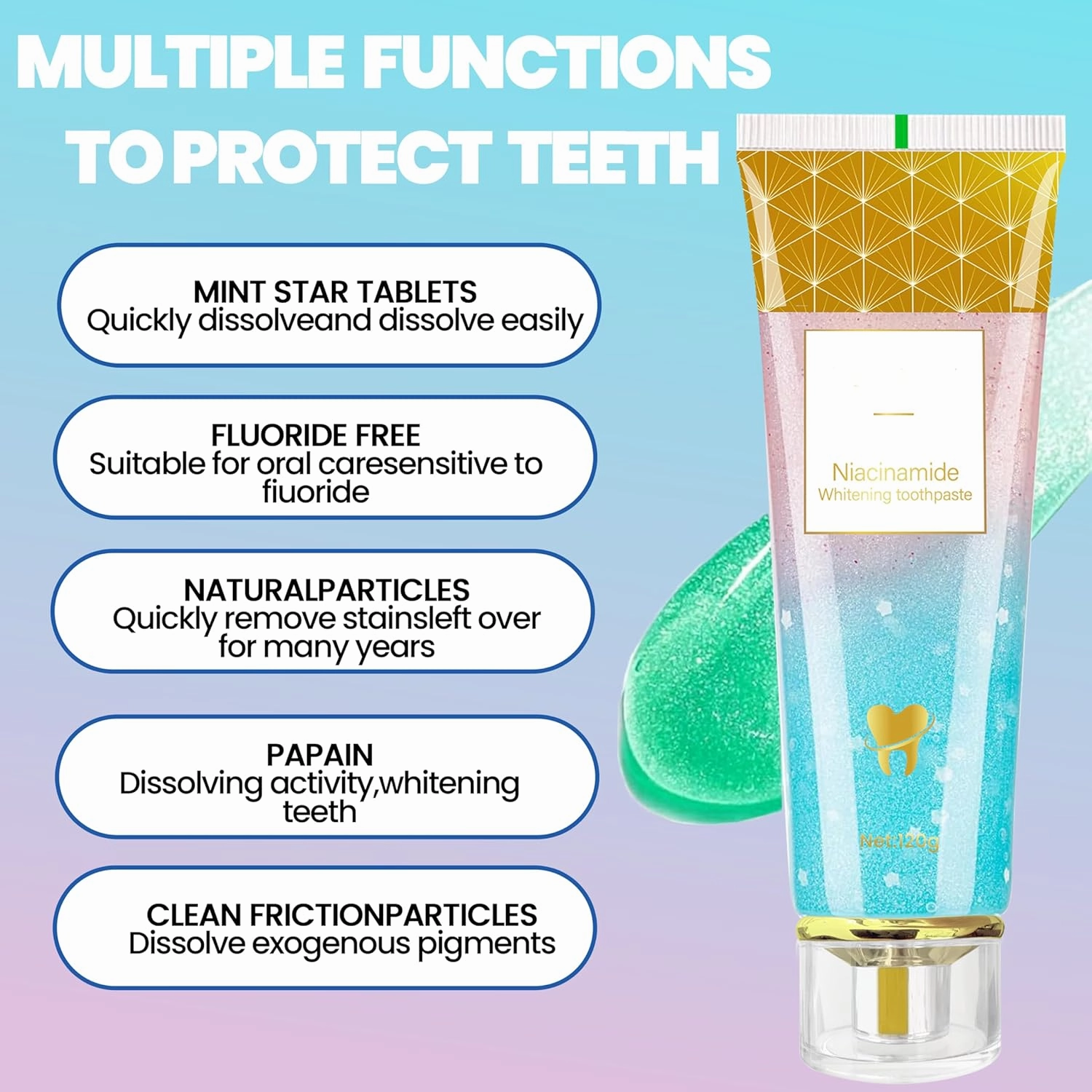 Niacinamide Whitening Toothpaste - Protects Enamel, Removes Stains, Improves Gum Health, Cherry Blossom Mint Flavor, Freshens Breath, Fluoride-Free, Vegan (1pcs)