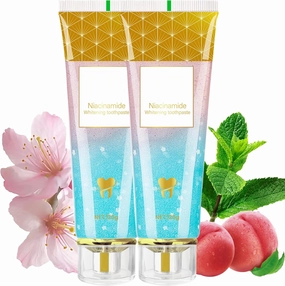Niacinamide Whitening Toothpaste - Protects Enamel, Removes Stains, Improves Gum Health, Cherry Blossom Mint Flavor, Freshens Breath, Fluoride-Free, Vegan (2pcs)
