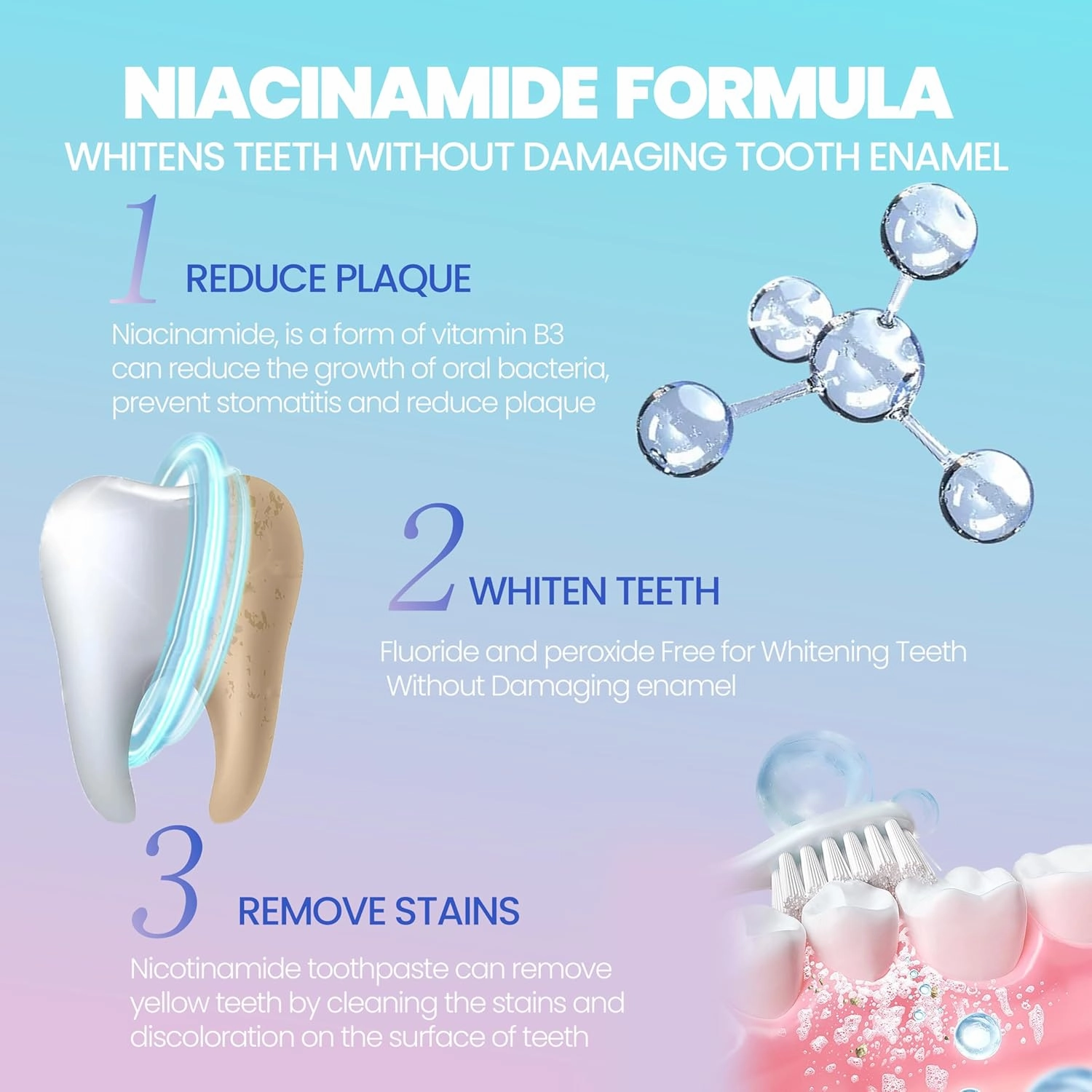 Niacinamide Whitening Toothpaste - Protects Enamel, Removes Stains, Improves Gum Health, Cherry Blossom Mint Flavor, Freshens Breath, Fluoride-Free, Vegan (2pcs)