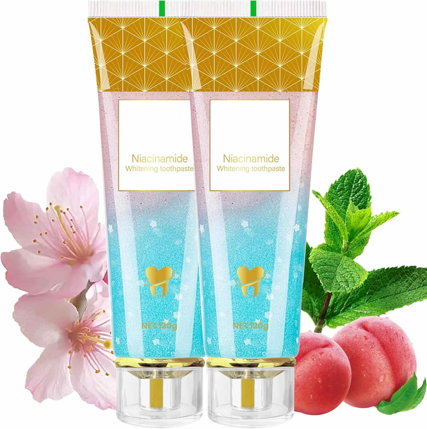 Niacinamide Whitening Toothpaste - Protects Enamel, Removes Stains, Improves Gum Health, Cherry Blossom Mint Flavor, Freshens Breath, Fluoride-Free, Vegan (2pcs)
