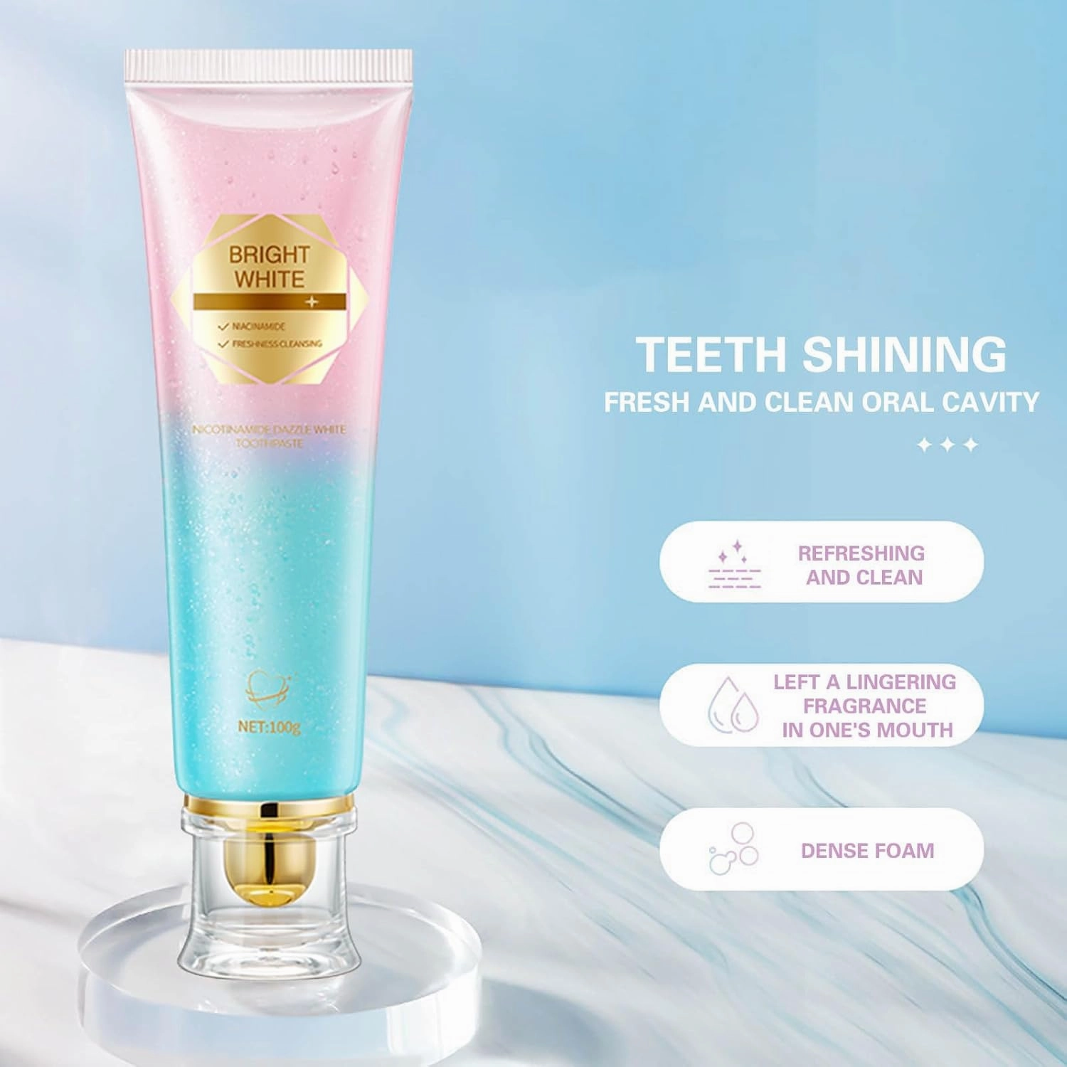 Niacinamide Whitening Toothpaste, Intensive Triple Whitening Toothpaste, Fresh Breath, Remove Tooth Stains, Enamel Protection and Tooth Strengthening, Daily Use for Oral Care (1, 2PC)