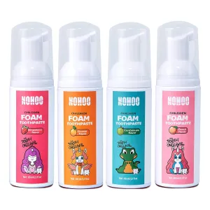 NOHOO Kids Foam Toothpaste with Fruit Flavor, Fluoride Free Natural Formul, Foam Toothpaste for Electric Toothbrush (Strawberry Orange Peach Cantaloupe)