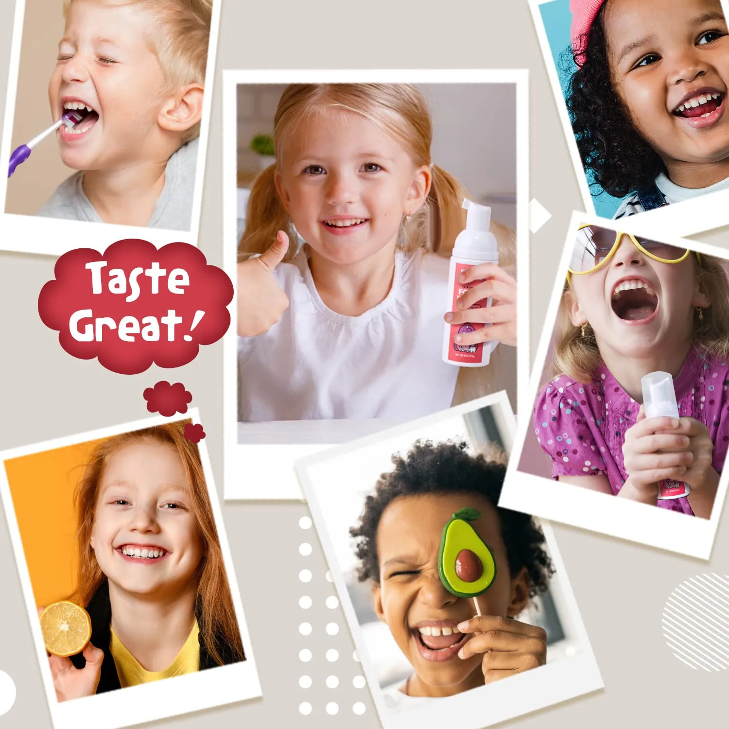 NOHOO Kids Foam Toothpaste with Fruit Flavor, Fluoride Free Natural Formul, Foam Toothpaste for Electric Toothbrush (Strawberry Orange Peach Cantaloupe)
