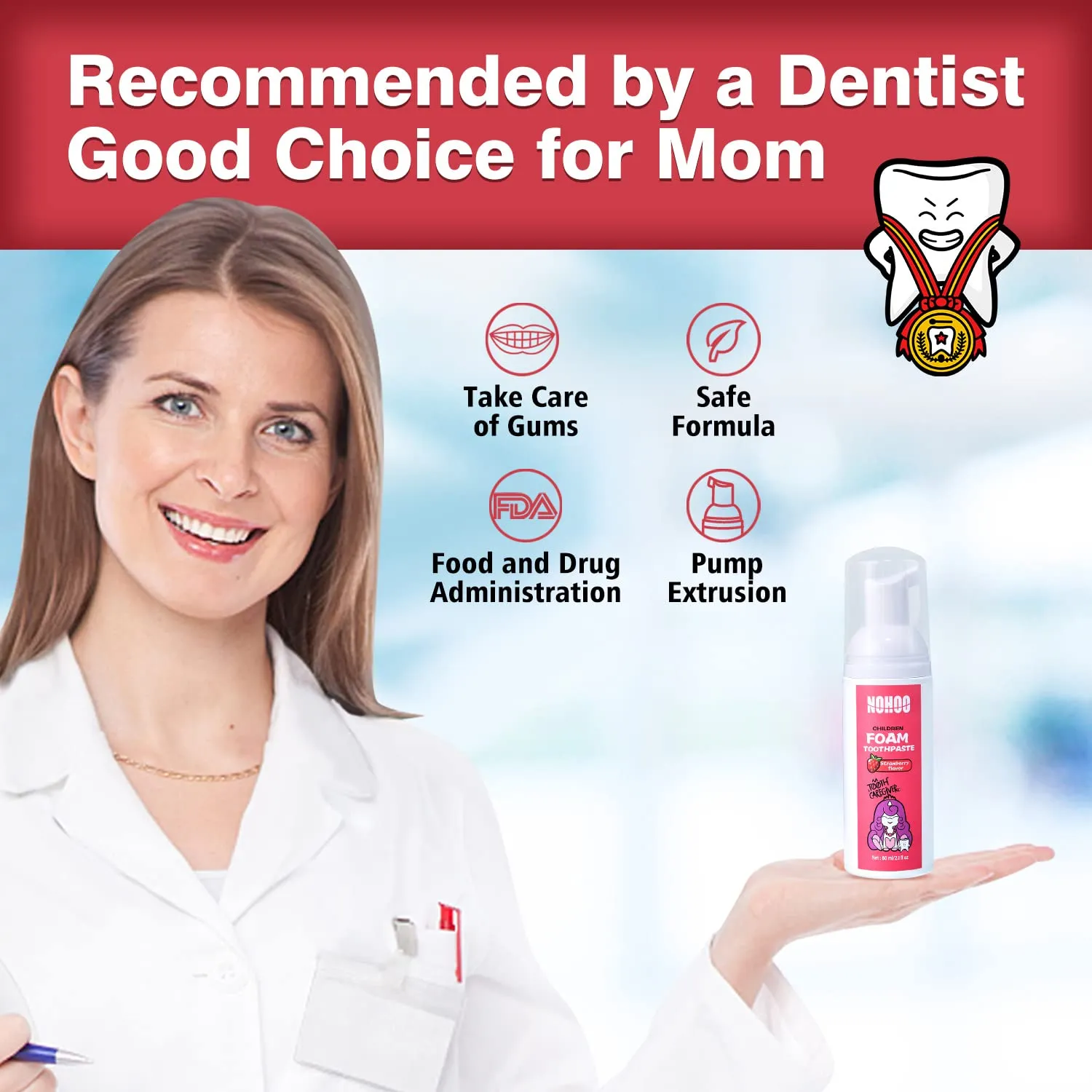 NOHOO Kids Foam Toothpaste with Fruit Flavor, Fluoride Free Natural Formul, Foam Toothpaste for Electric Toothbrush (Strawberry Orange Peach Cantaloupe)