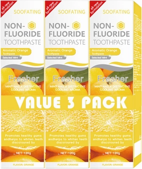 Non-Fluoride Toothpaste Fresh Breath Deep Cleaning Orange Flavor Toothpaste for Sensitive Teeth Whitening Tooth Strengthens Teeth Enamel and Gums 4.23oz-3Pack