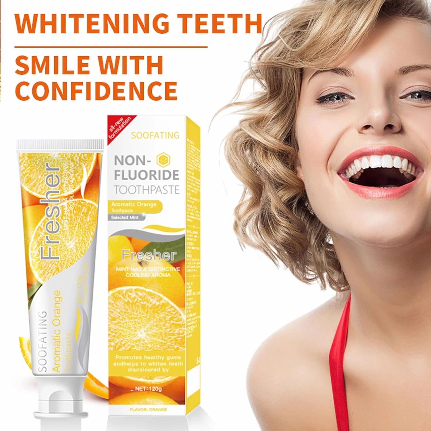 Non-Fluoride Toothpaste Fresh Breath Deep Cleaning Orange Flavor Toothpaste for Sensitive Teeth Whitening Tooth Strengthens Teeth Enamel and Gums 4.23oz-3Pack